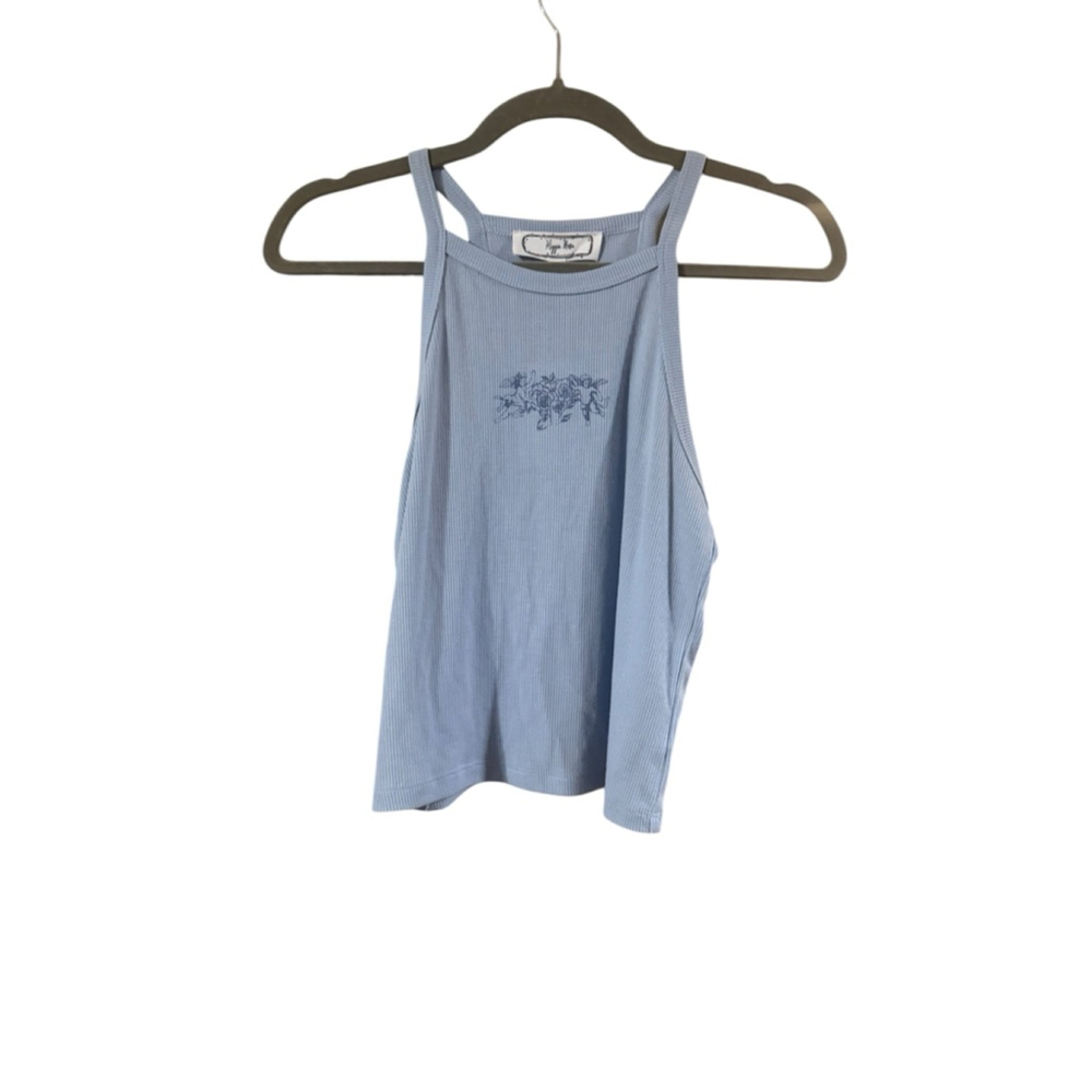 Women's Hippie Rose Blue Ribbed Tank Top M - Picture 2 of 10